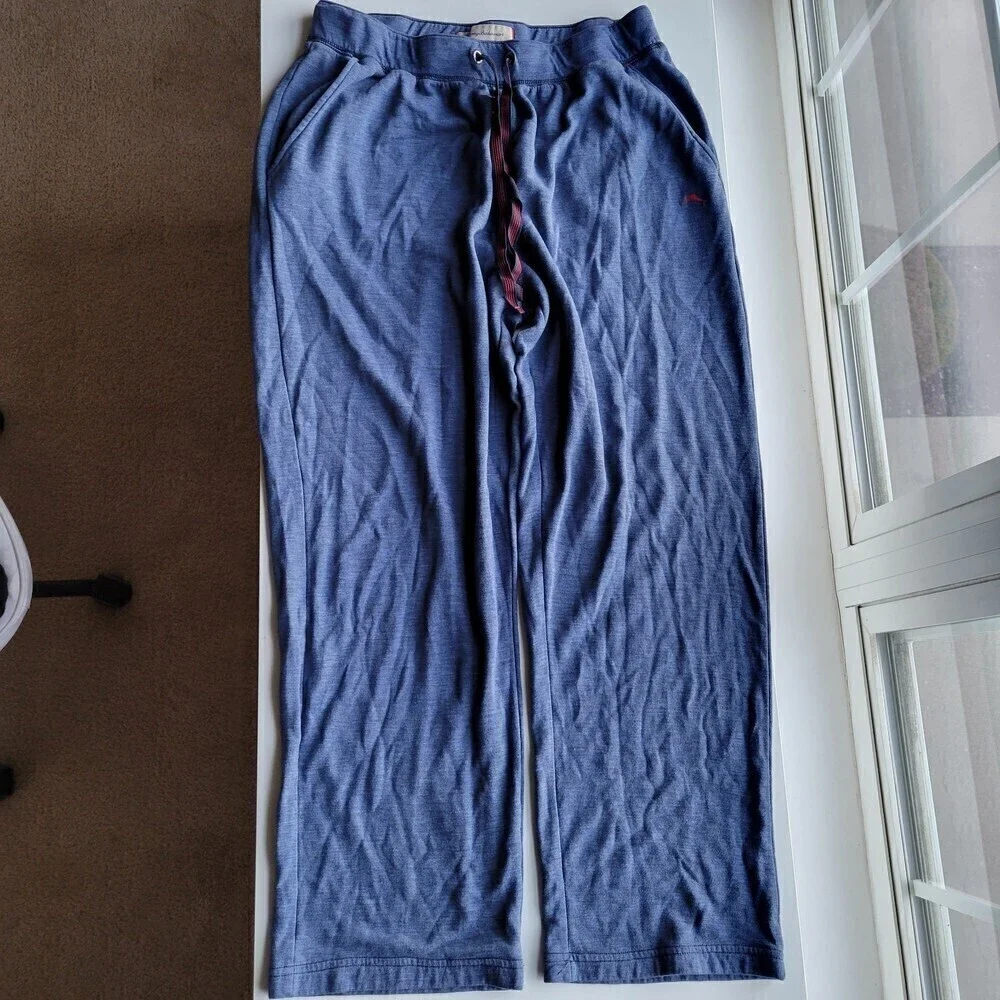 Tommy Bahama Blue Cotton Blend Drawstring Pull On Long Lounge Pants Size Large